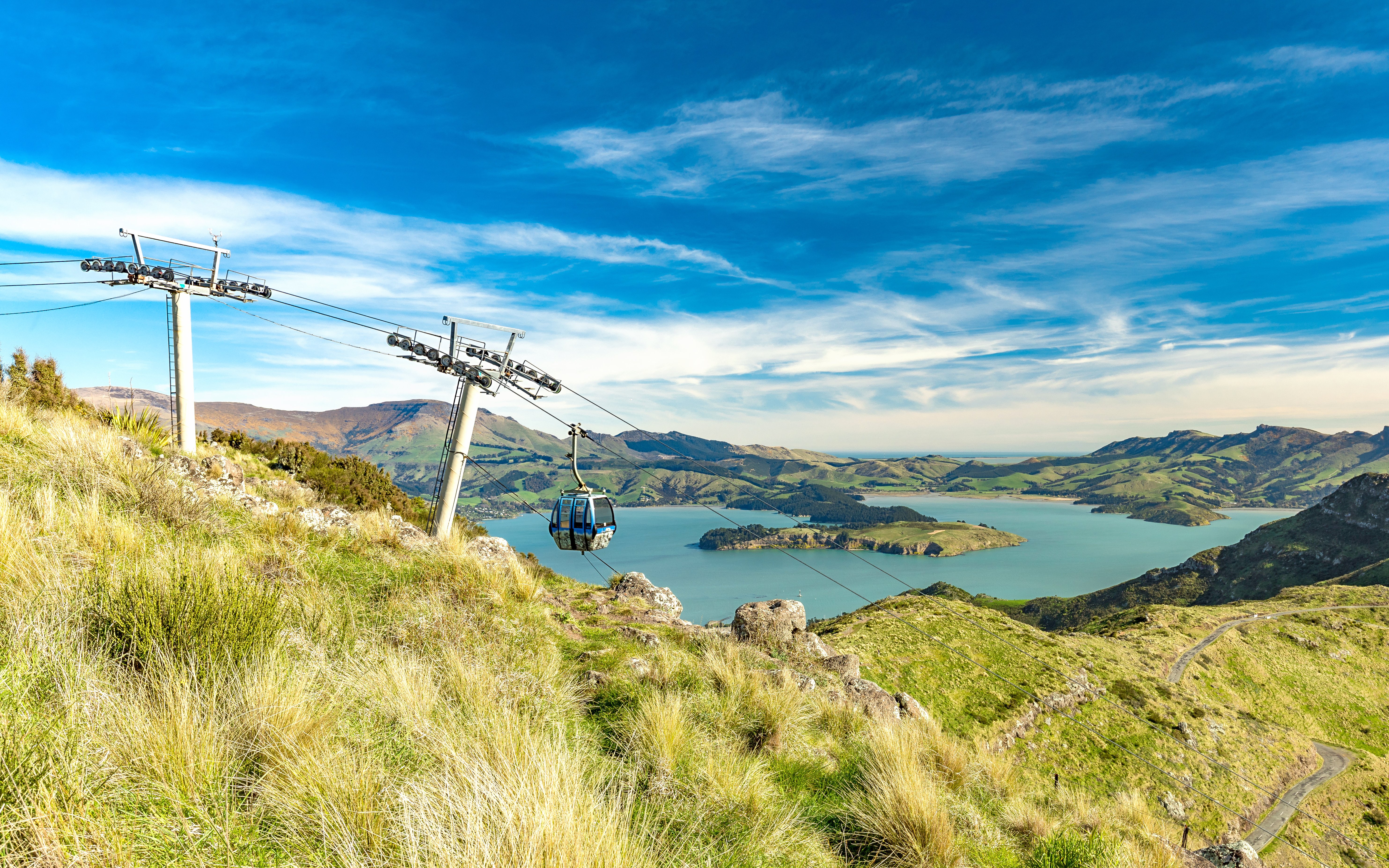 Christchurch Gondola overlooking Lyttelton Port from Port Hills, New Zealand.