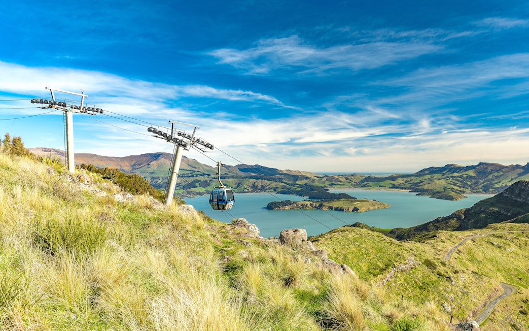 Christchurch Gondola overlooking Lyttelton Port from Port Hills, New Zealand.