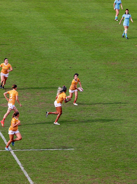 Rugby players in action during Emirates Dubai 7s match.