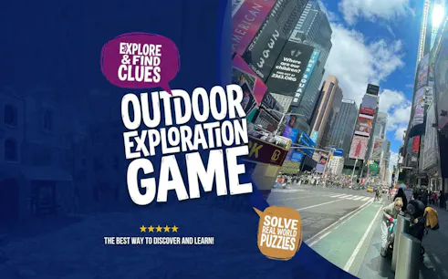 Outdoor exploration game in Times Square, Manhattan, featuring self-guided city exploration and puzzle-solving.