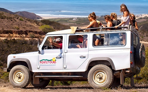 Tourists in a jeep exploring Vicentina Coast & Southwest Alentejo Natural Park.