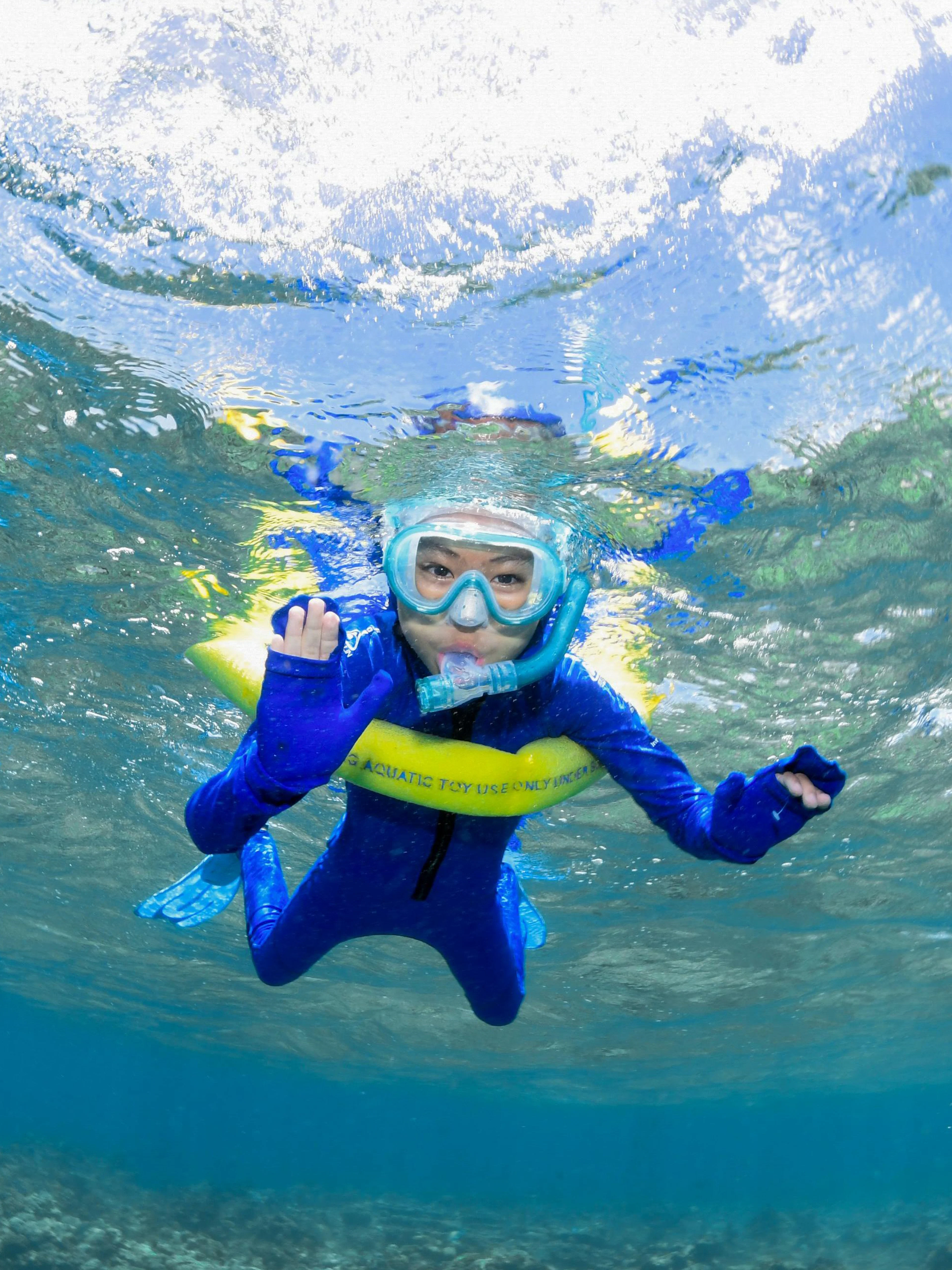 Snorkelers exploring coral reef in clear waters near Cairns.