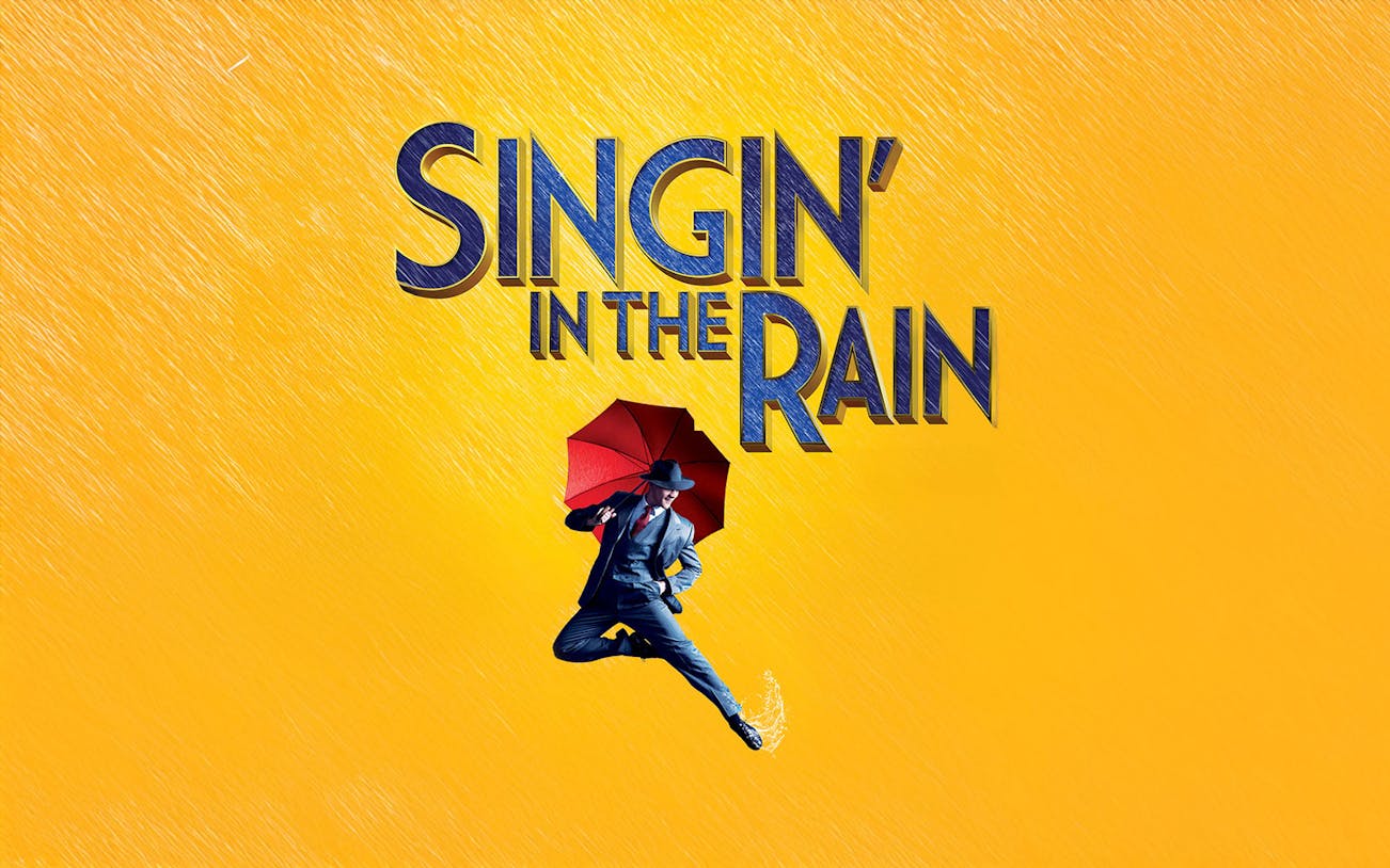 Singin’ in the Rain poster with dancer and red umbrella at Dubai Opera.