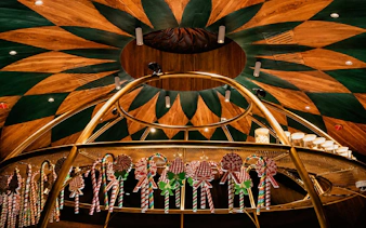 Ceiling design and candy decorations at Luna Beach Club.