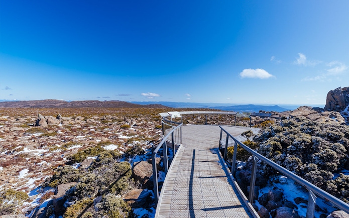 Kunanyi Mt Wellington viewing platform with scenic landscape in Tasmania.
