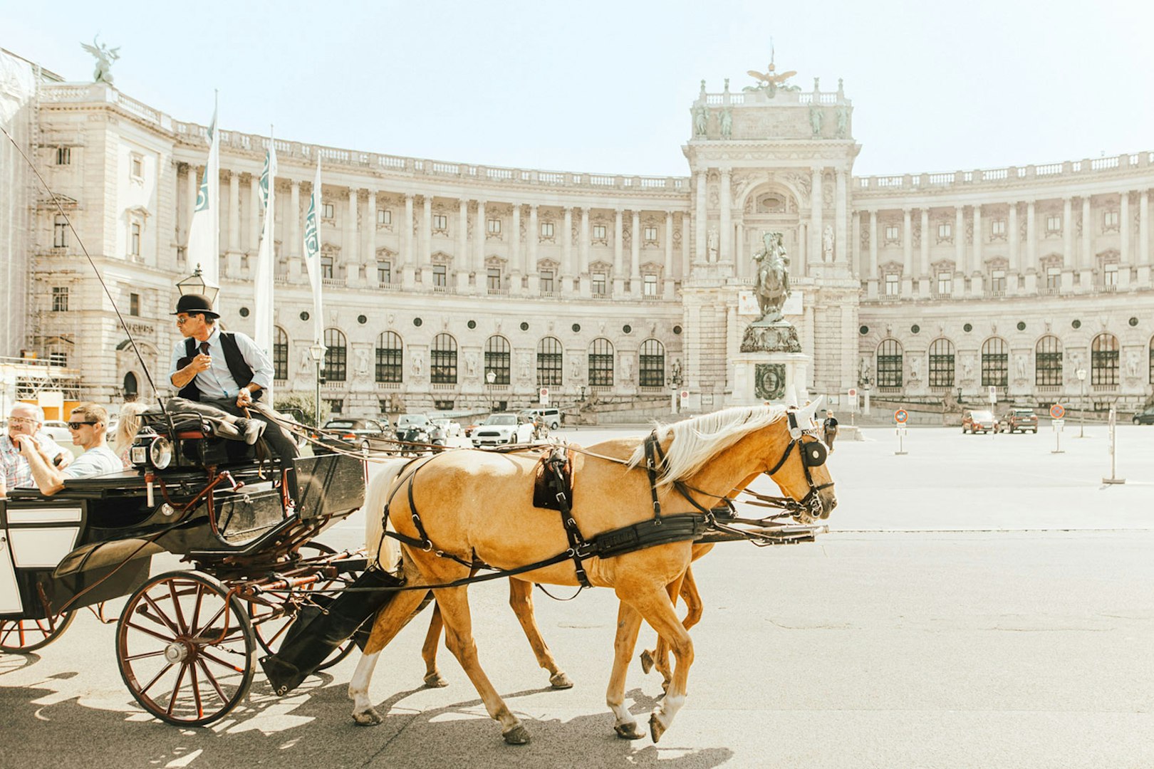 Horsedrawn carriage in front of Hofburg Palace, Vienna, en route to Vienna Music Society.