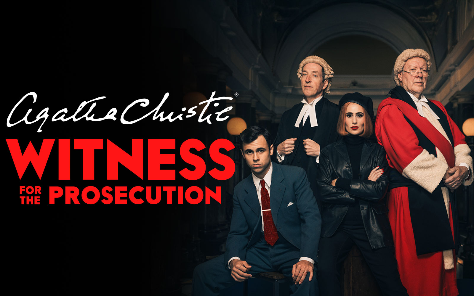 Witness for the Prosecution West End show cast in courtroom attire
