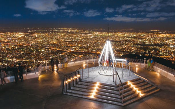 Mt. Moiwa observatory view of Sapporo city lights at night.