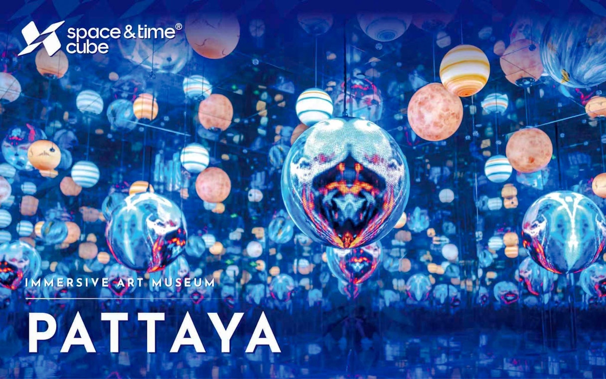 Immersive art installation with floating spheres at Space & Time Cube, Pattaya.