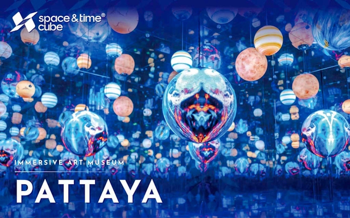 Immersive art installation with floating spheres at Space & Time Cube, Pattaya.