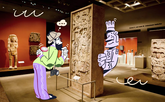 Ancient Mayan artifacts in a museum exhibit, ideal for history buffs.