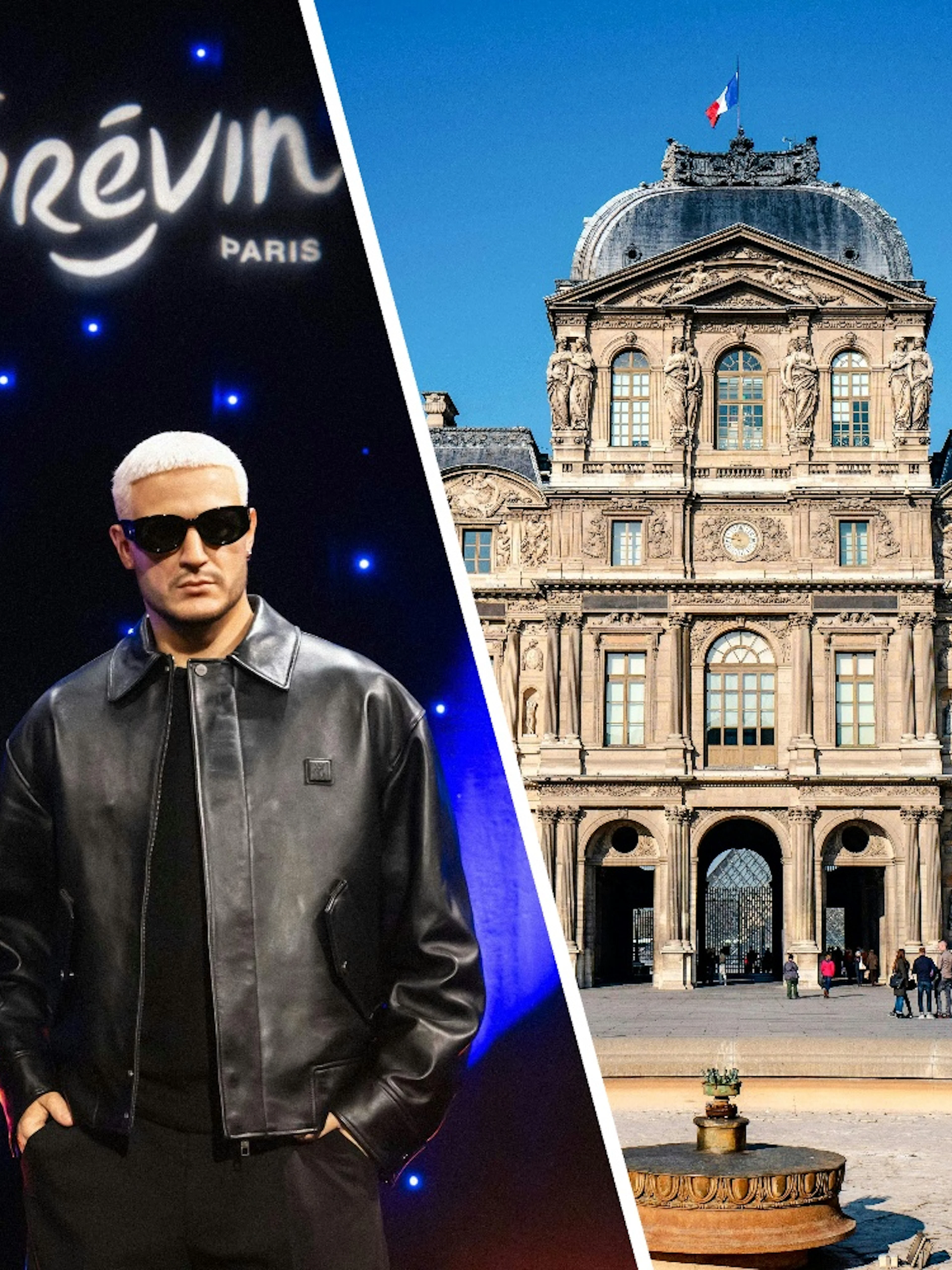 DJ Snake wax statue at Grévin Paris with museum facade in background.