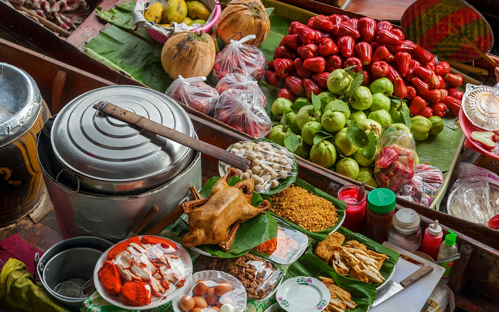 Food on a boat at Damnoen Saduak floating market
