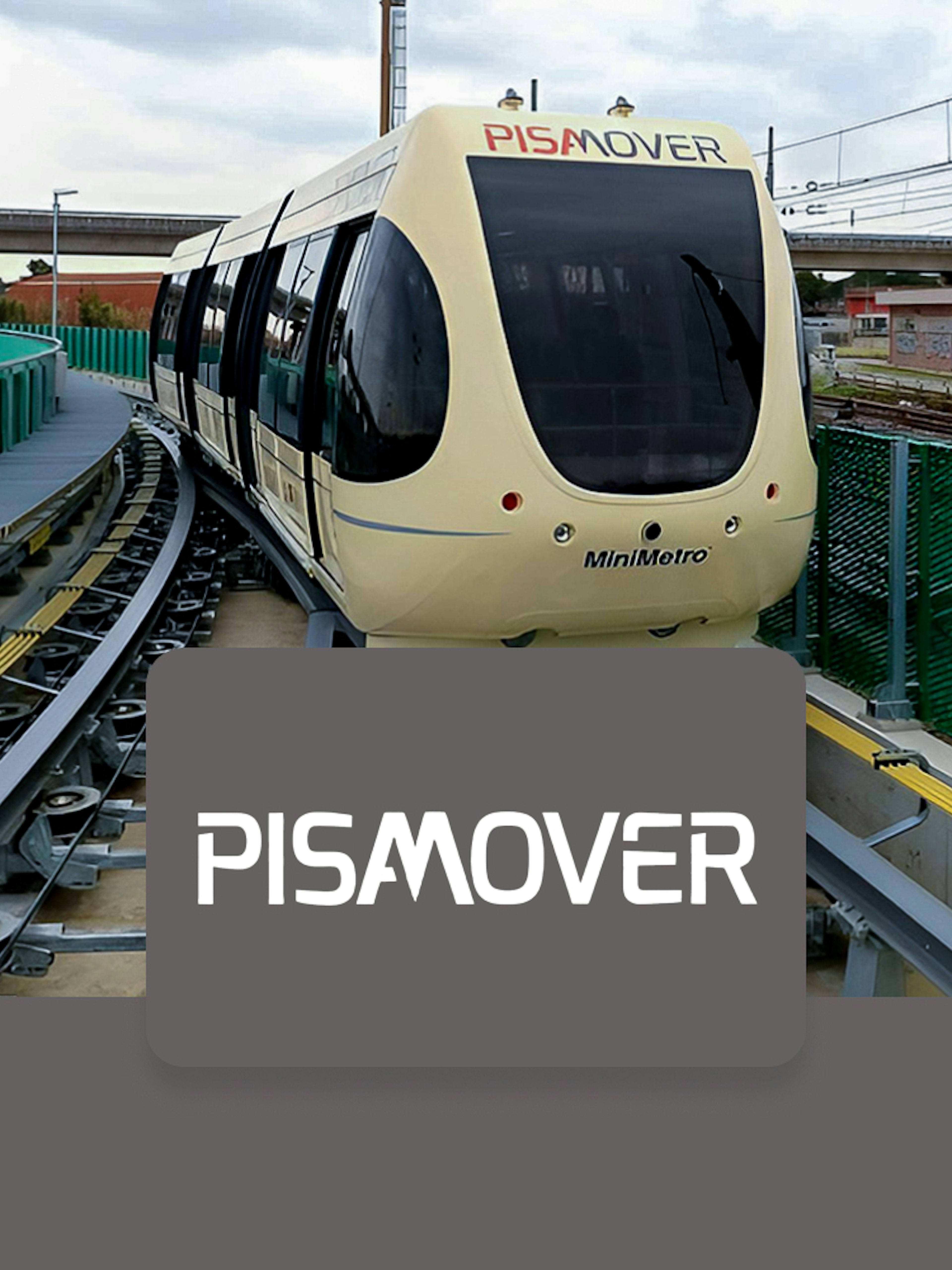 Pisamover train on track connecting Pisa Airport and city center.