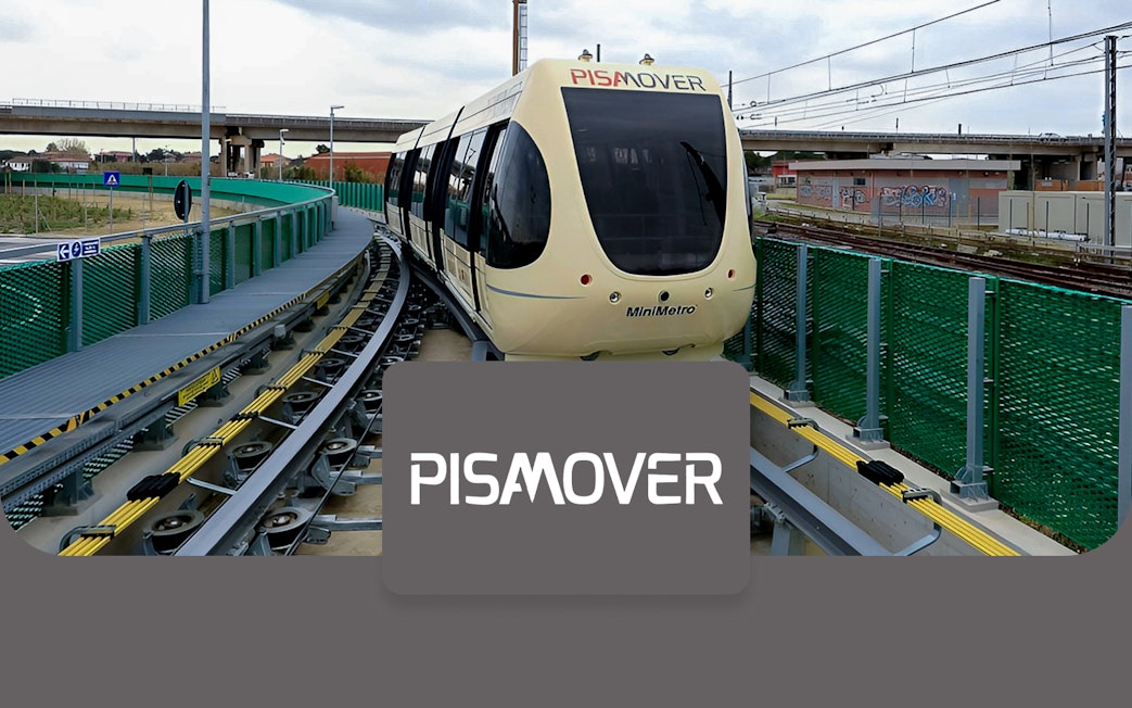 Pisamover train on track connecting Pisa Airport and city center.