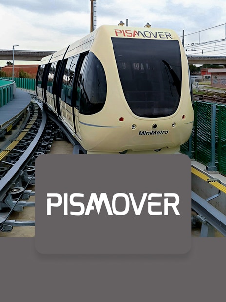 Pisamover train on track connecting Pisa Airport and city center.