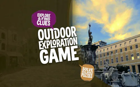 Naples city exploration game with Neptune Fountain and historic buildings.