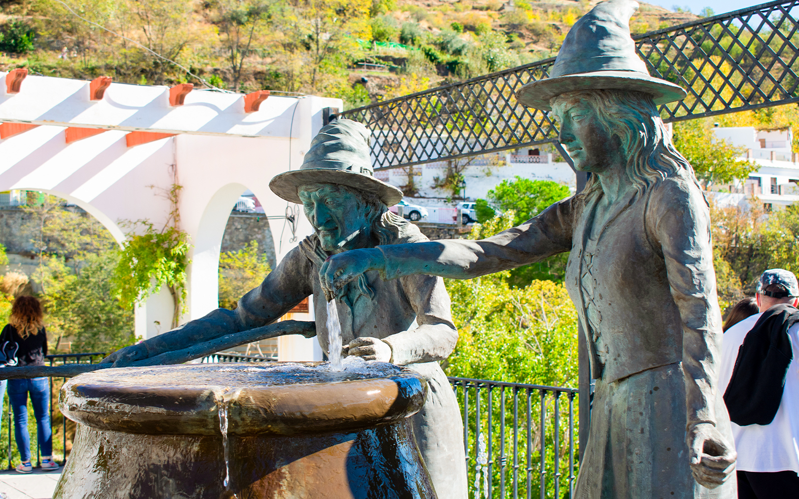 Statues of witches at a fountain in Soportújar, Alpujarra, Granada.