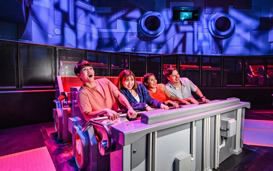 Visitors enjoying a thrilling ride at Universal Studios Singapore.