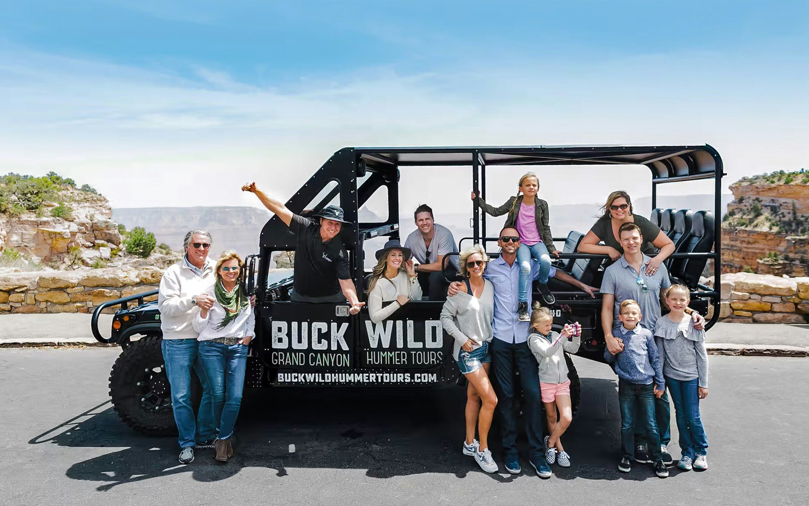 Guests on optional Hummer, Grand Canyon helicopter flyover tour