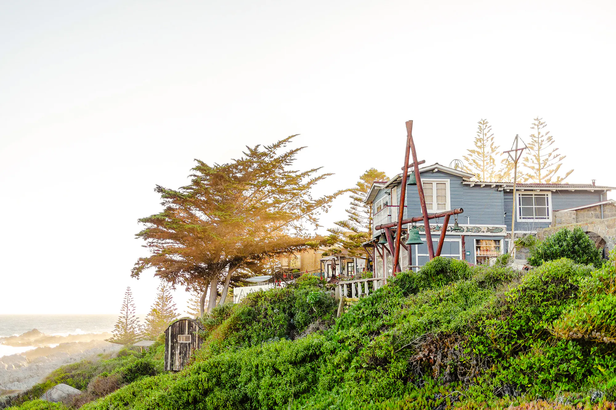 Coastal house surrounded by greenery in Isla Negra, part of the Santiago day tour.
