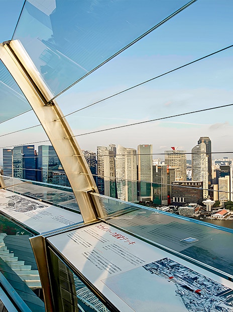 Marina Bay Sands SkyPark Observation Deck overlooking Singapore skyline.