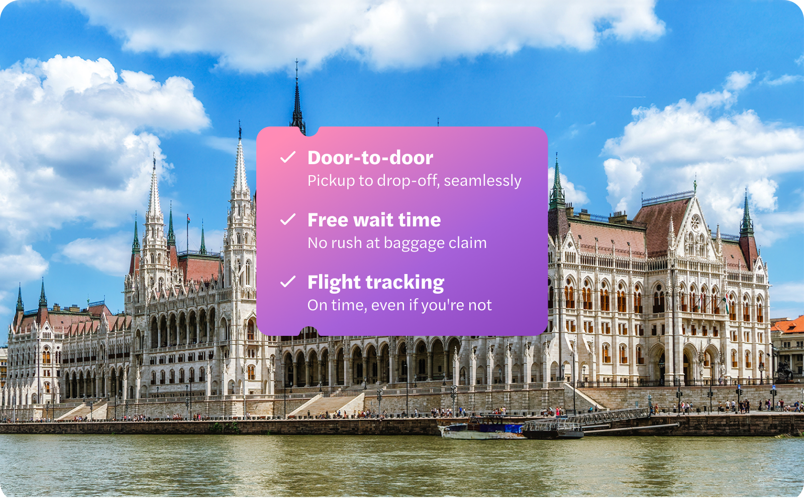 Private transfers from Budapest Airport with view of Hungarian Parliament Building.
