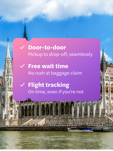Private transfers from Budapest Airport with view of Hungarian Parliament Building.