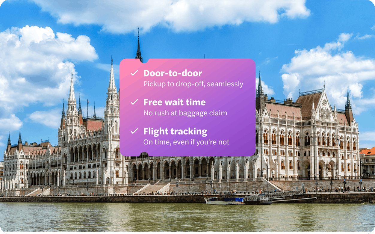 Private transfers from Budapest Airport with view of Hungarian Parliament Building.