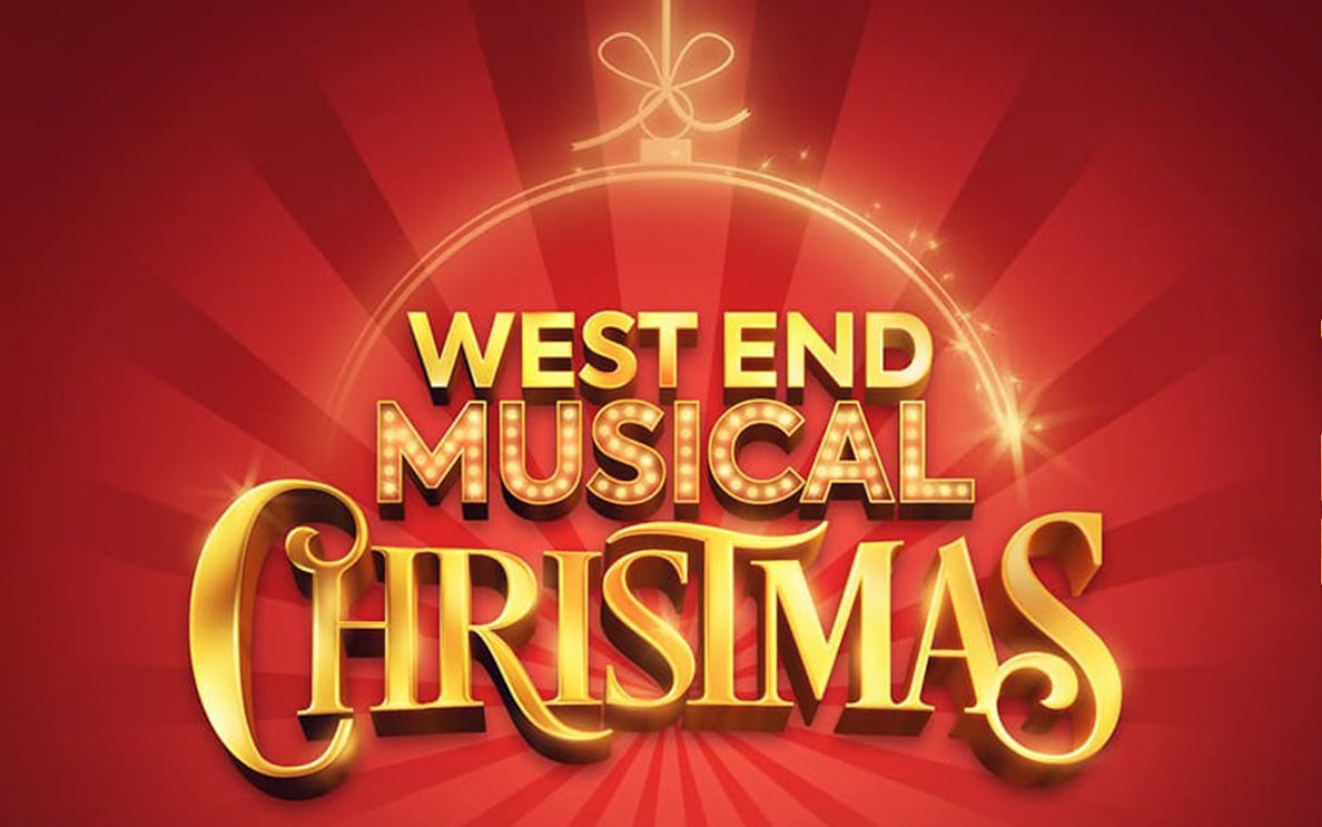 West End Musical Christmas logo with festive red background.