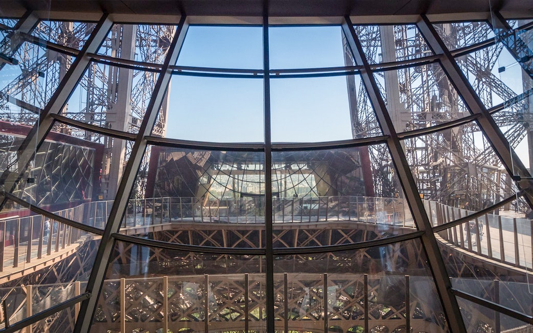 View from Madame Brasserie inside Eiffel Tower, Paris.