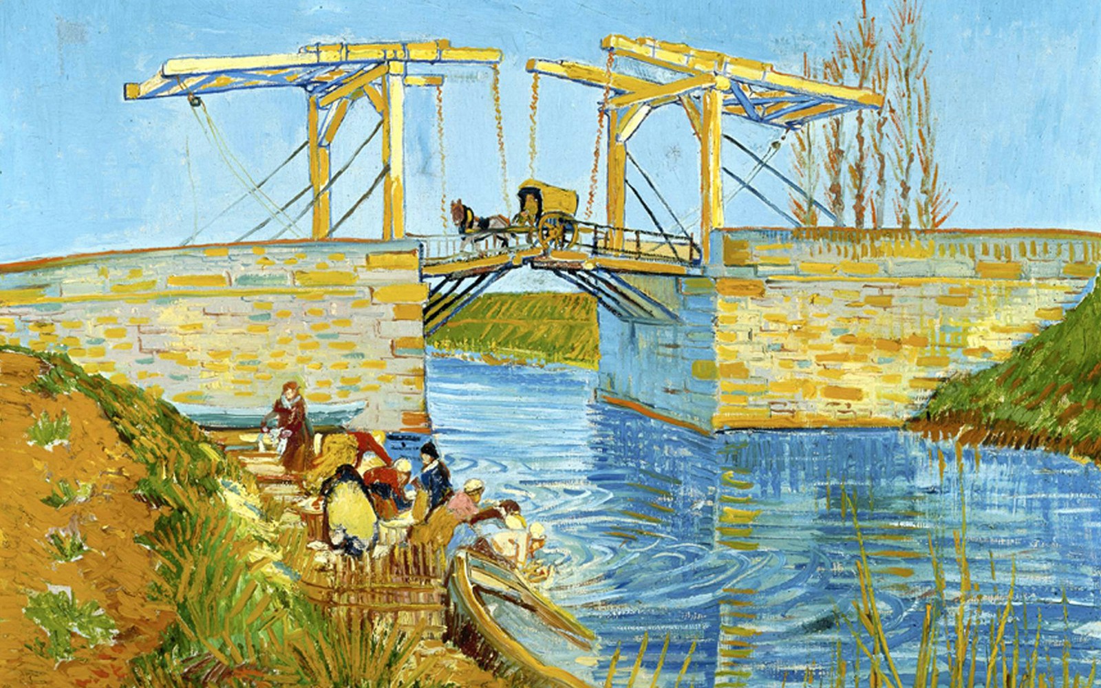 'The Langlois Bridge at Arles with Women Washing' Painting by Vincent van Gogh at the Kröller Müller Museum