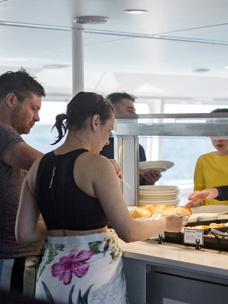 Buffet on cruise to Hill Inlet Lookout and Whitehaven Beach, Airlie Beach.