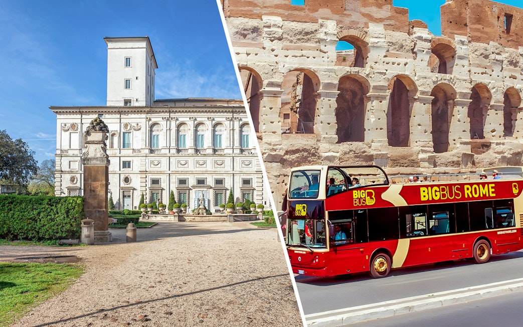 Borghese Gallery and Rome Hop-On Hop-Off bus near Colosseum.