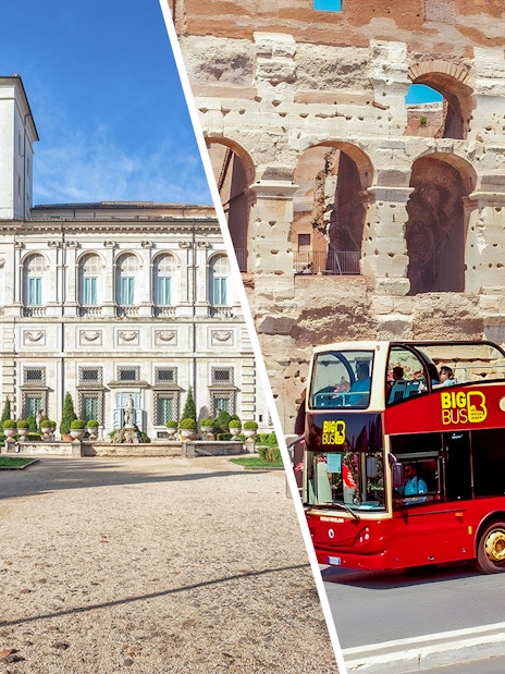 Borghese Gallery and Rome Hop-On Hop-Off bus near Colosseum.