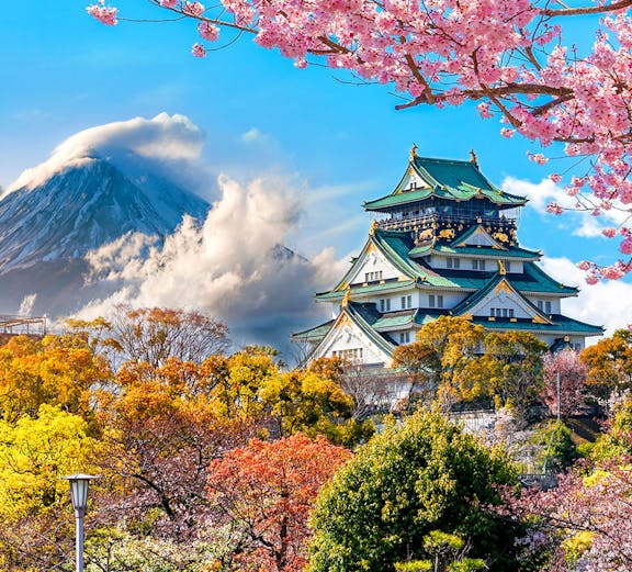 Osaka Castle with cherry blossoms in spring, Osaka Amazing Pass.