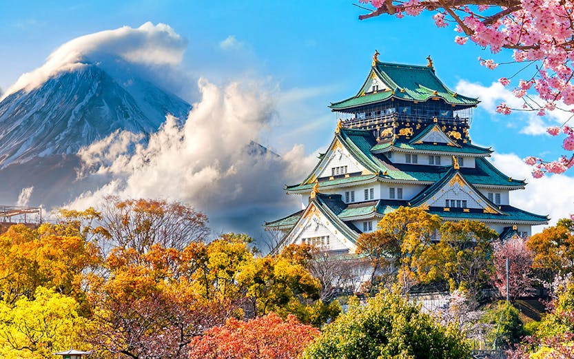 Osaka Castle with cherry blossoms in spring, Osaka Amazing Pass.