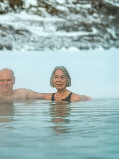 Guests enjoying the geothermal waters at Vok Baths, Iceland.