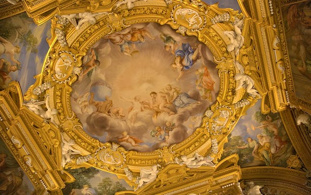Palazzo Pitti ceiling fresco with ornate gold detailing, Florence.