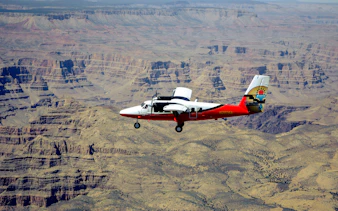 Airplane flying over the Grand Canyon during Las Vegas to Grand Canyon National Park tour.