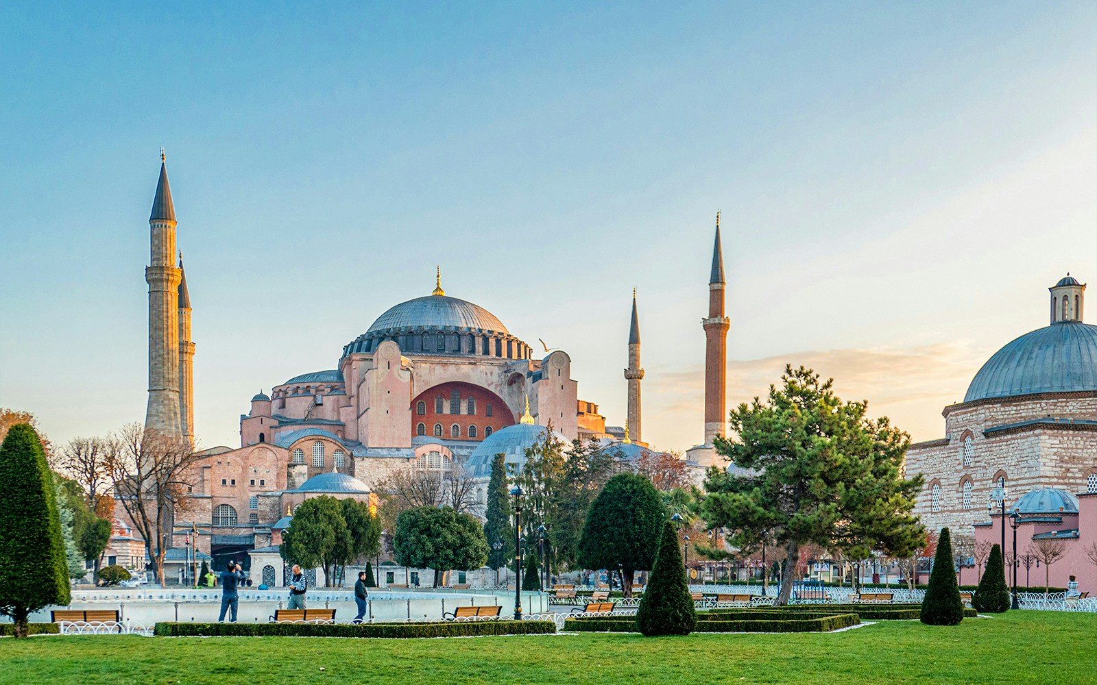 Hagia Sophia exterior view with minarets in Istanbul, Turkey.