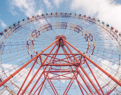 Ferris wheel at Vinpearl VinWonders, Nha Trang against a blue sky.