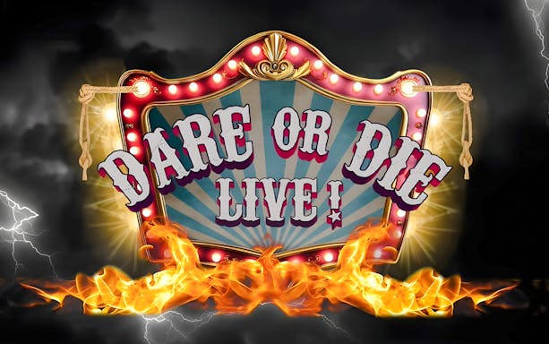 Dare or Die Live sign with flames, Universal Studios Singapore Halloween Horror Nights