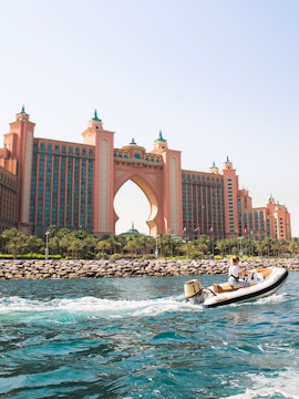 Jet ski in front of Atlantis The Palm, Dubai, during Weekend Bonanza tour.