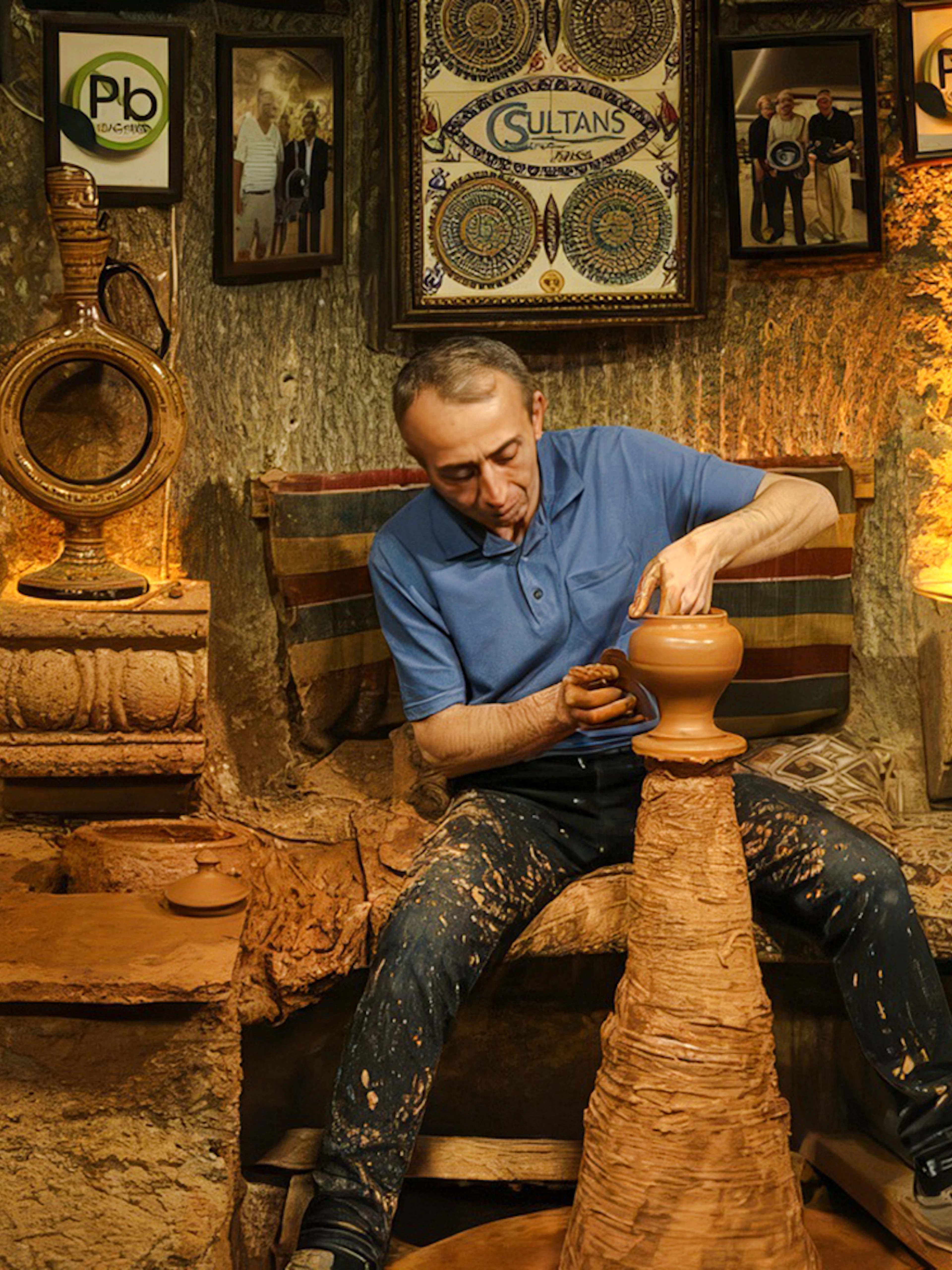 Potter crafting clay vase during Cappadocia Authentic Pottery Workshop Experience.