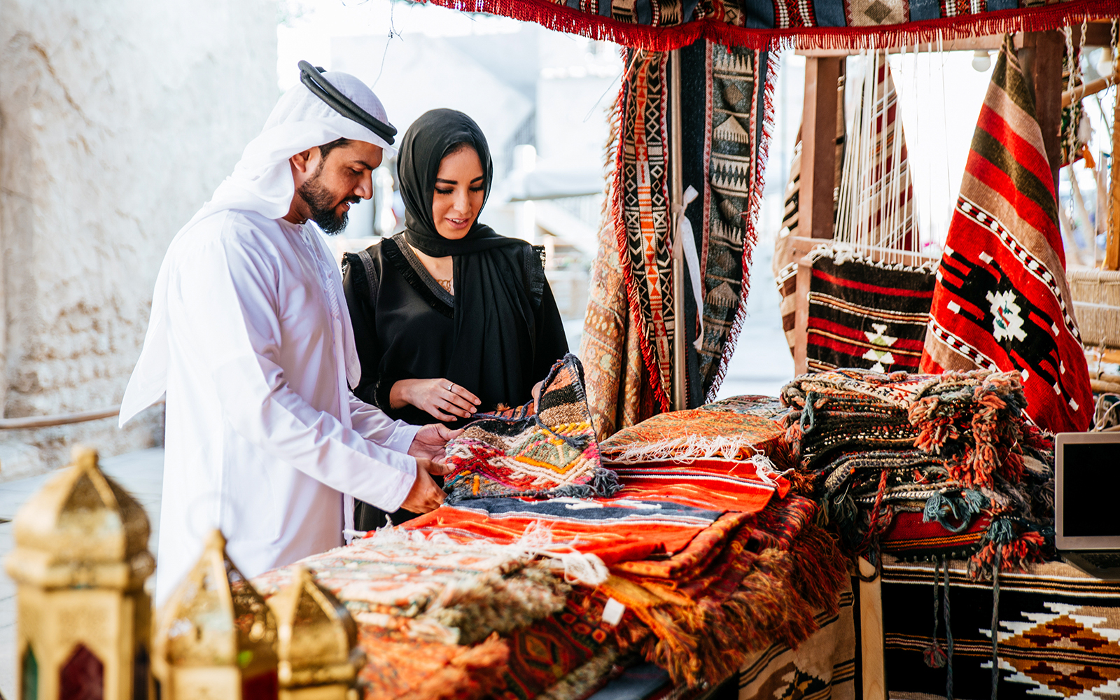 Tourists shopping at local markets of Abu Dhabi