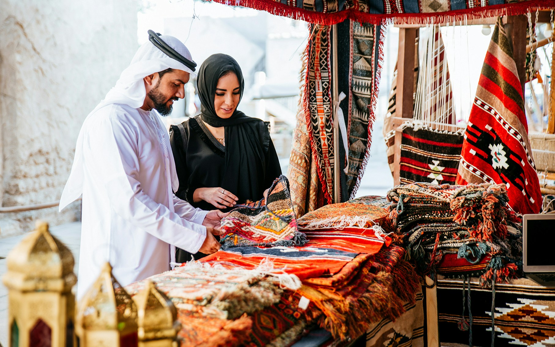 Tourists shopping at local markets of Abu Dhabi