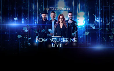 Magicians with playing cards for Now You See Me Live show in Las Vegas.
