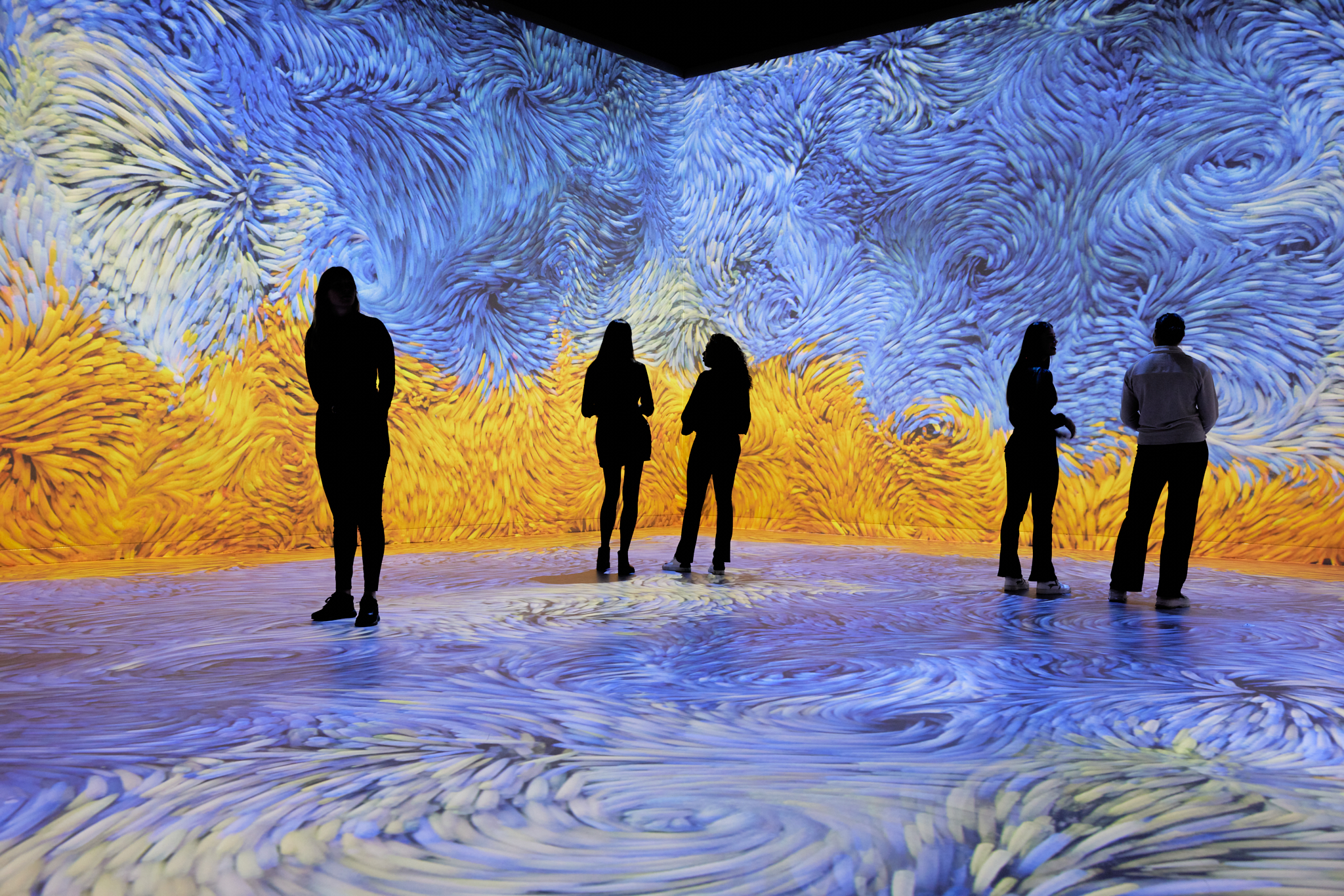 Visitors at Van Gogh Remastered audiovisual experience in Rotterdam.