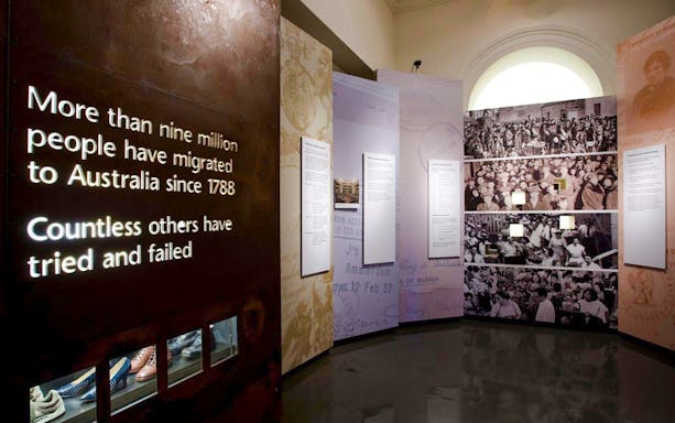 Immigration Museum exhibit on Australian migration history since 1788.
